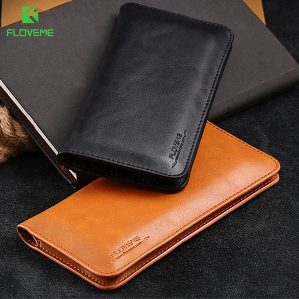 [ FREE SHIPPING] long leather wallet for money and card holding mobile pouch