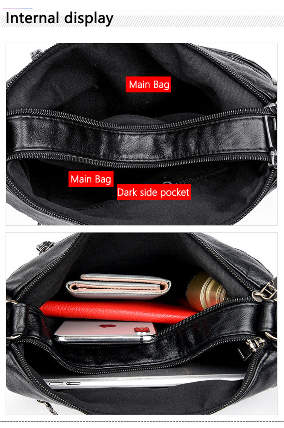 Fashion Luxury Zipper Handbag Soft Leather Women's Shoulder Bag