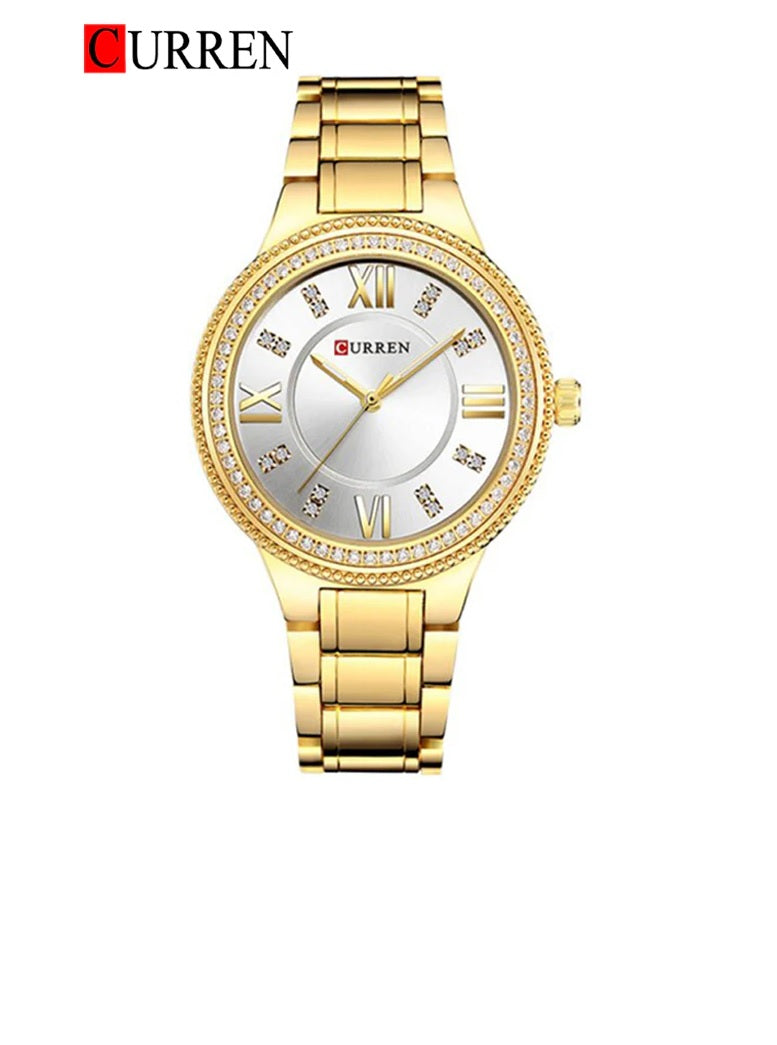 C-9004L Curren white Dial Golden Stainless Chain Steel Analog Quartz Women's Watch.