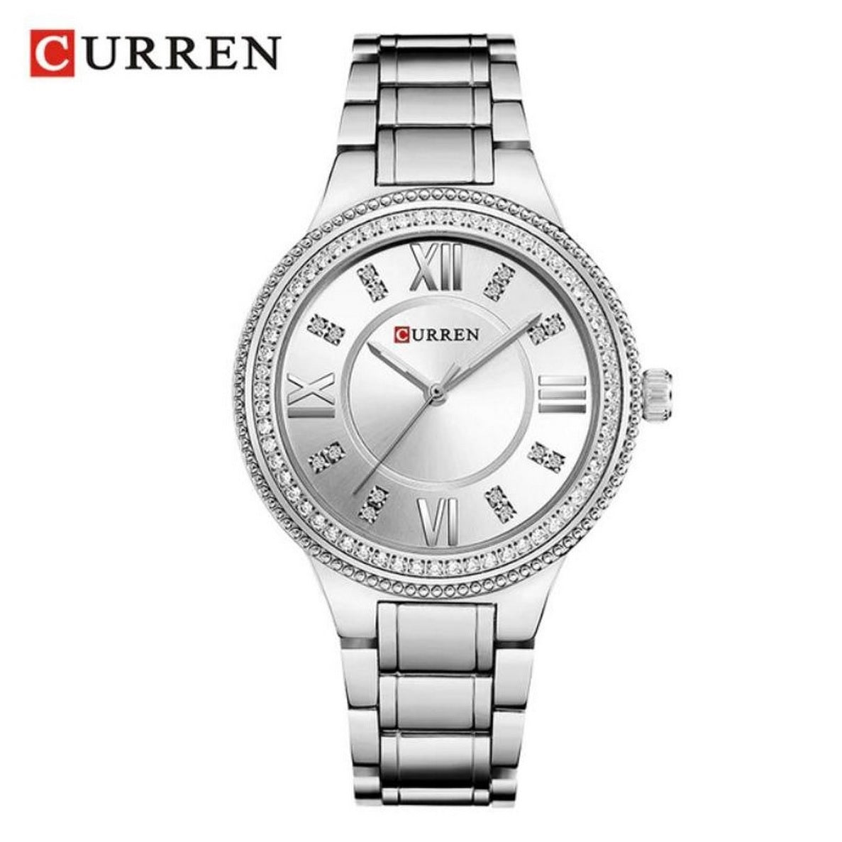 C-9004L Curren white Dial silver Stainless Chain Steel Analog Quartz Women's Watch.