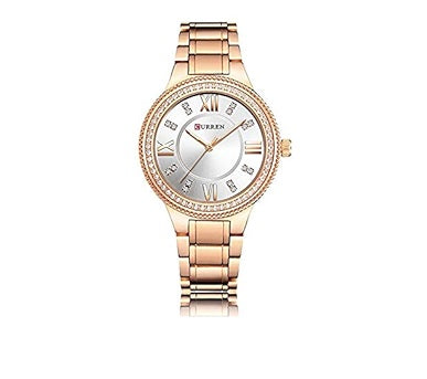 C-9004L Curren white Dial R.G Stainless Chain Steel Analog Quartz Women's Watch.