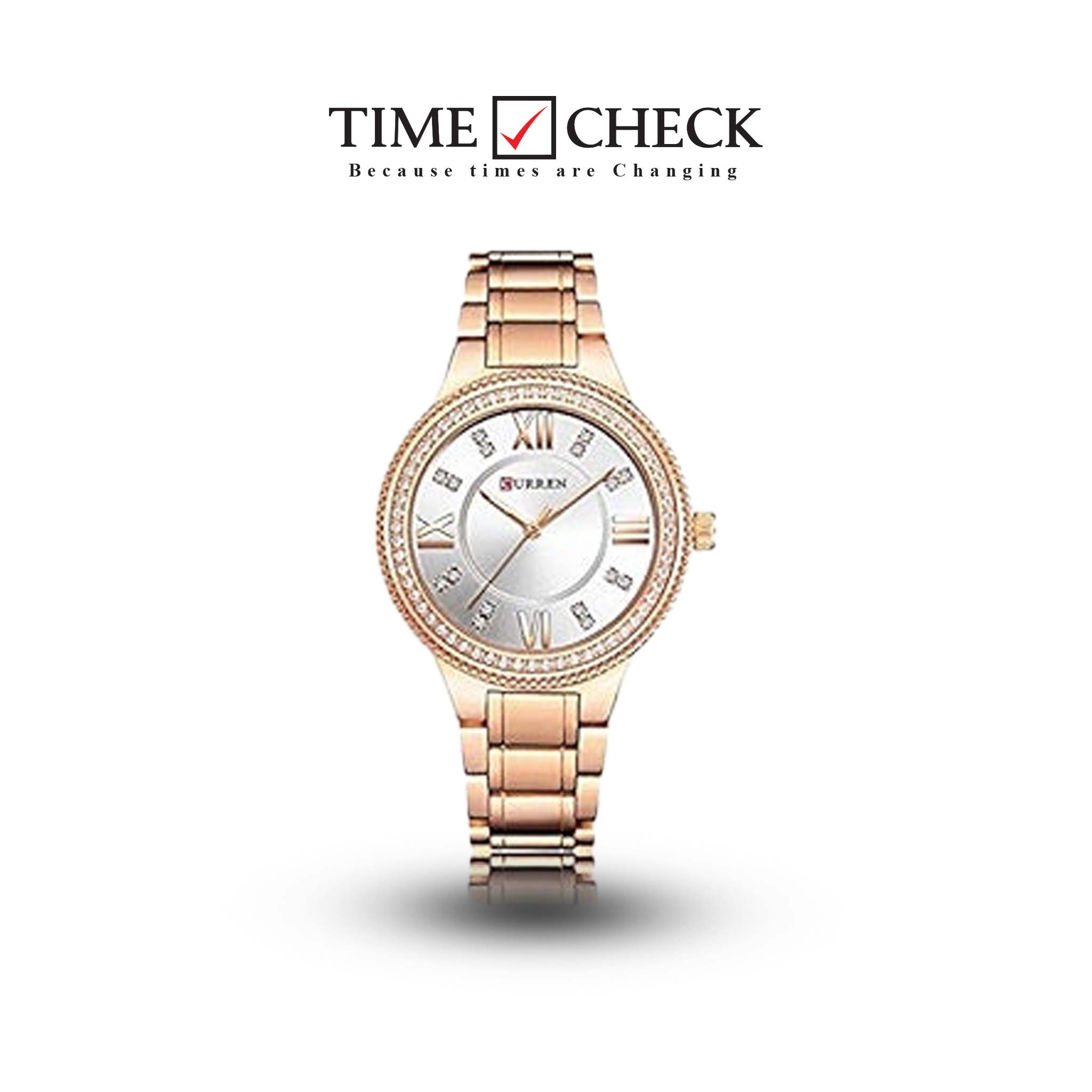 C-9004L Curren white Dial R.G Stainless Chain Steel Analog Quartz Women's Watch.