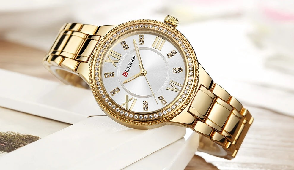 C-9004L Curren white Dial Golden Stainless Chain Steel Analog Quartz Women's Watch.