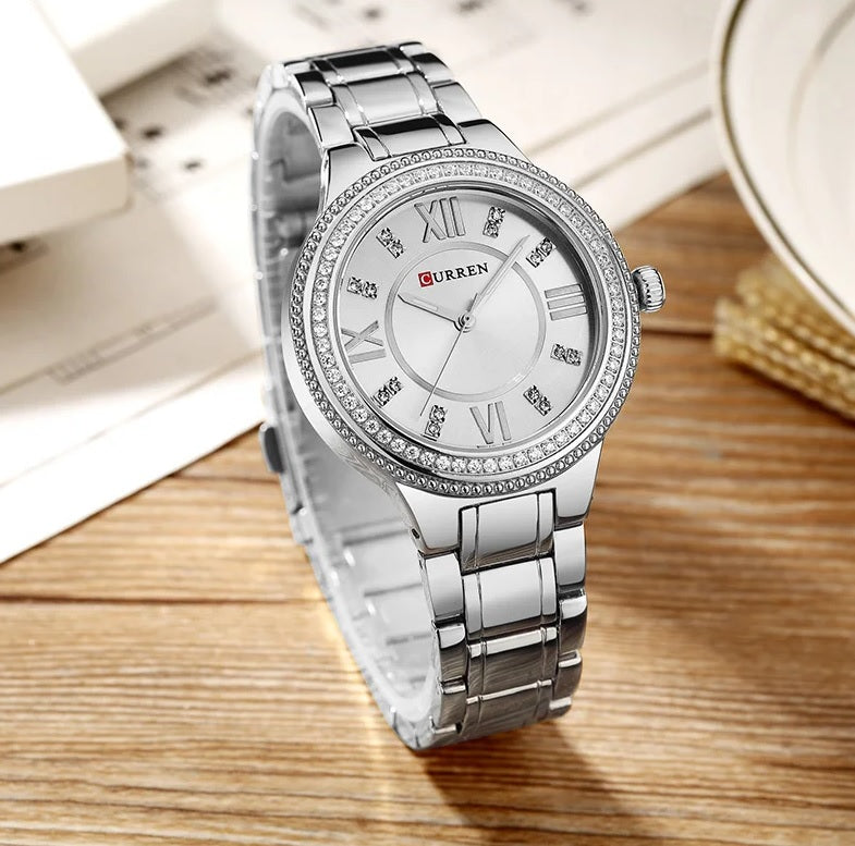 C-9004L Curren white Dial silver Stainless Chain Steel Analog Quartz Women's Watch.