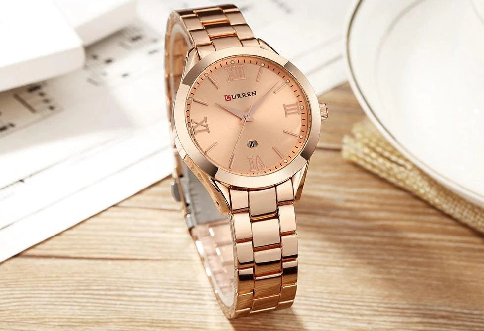 C-9007L Curren rose gold Dial Rosegold Stainless Chain Steel Analog Quartz Women's Watch.