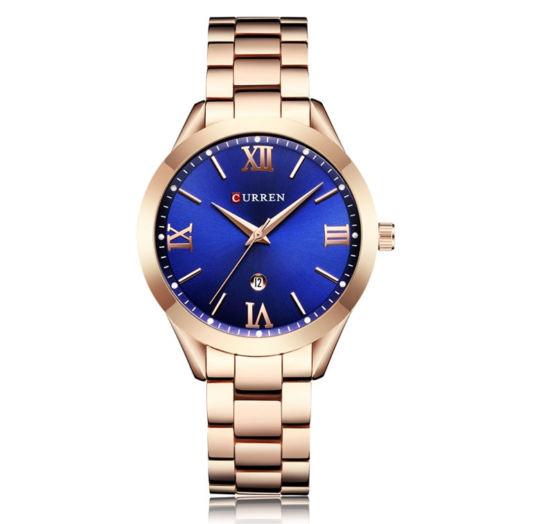 C-9007L Curren blue Dial Rosegold Stainless Chain Steel Analog Quartz Women's Watch.