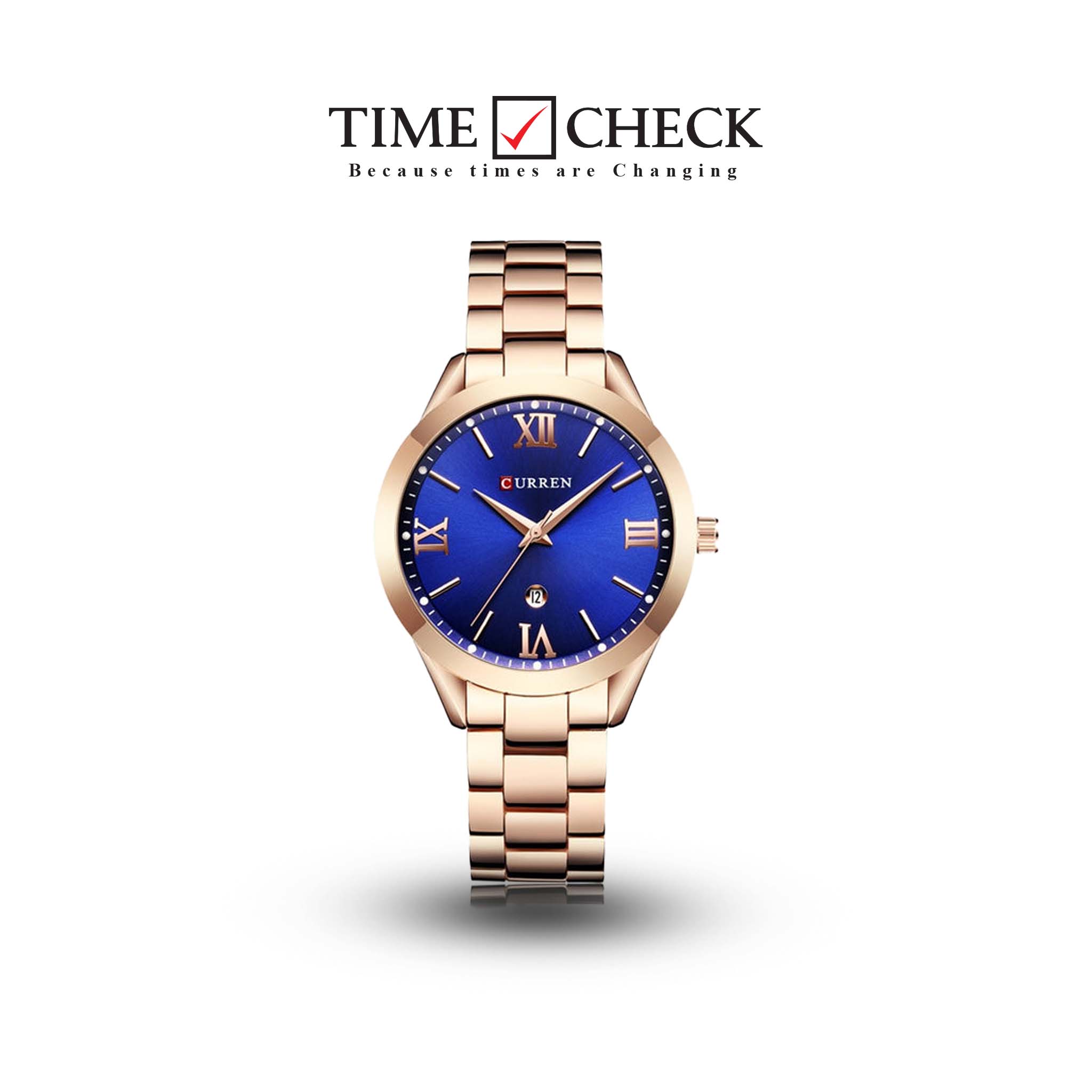 C-9007L Curren blue Dial Rosegold Stainless Chain Steel Analog Quartz Women's Watch.