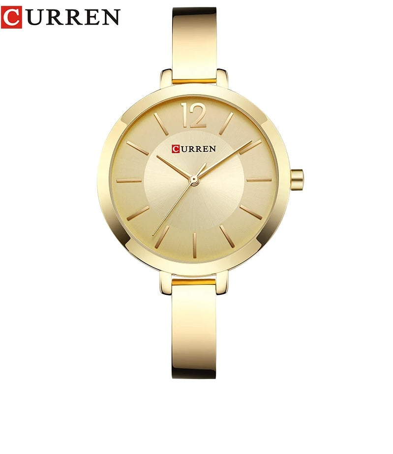 C9012L Curren GOLDEN Dial Golden Stainless Steel Chain Analog Quartz Women's Watch.