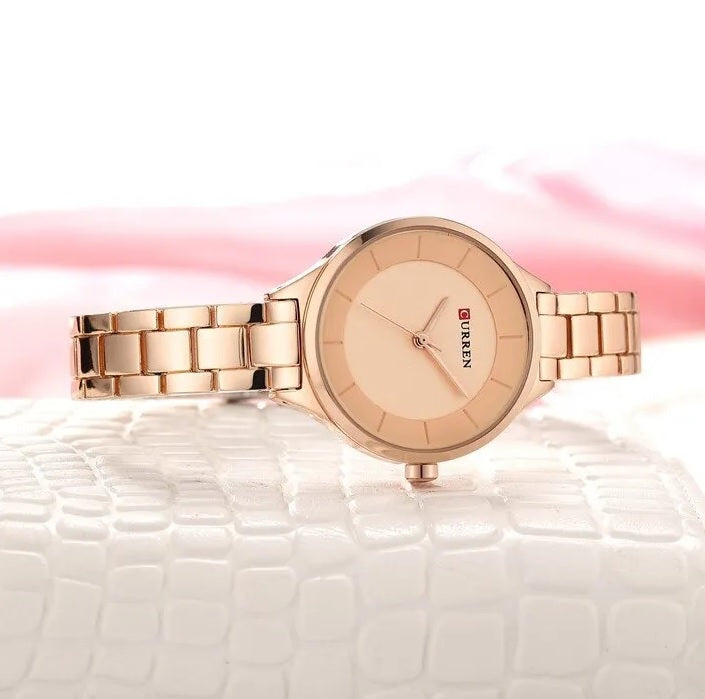 C-9015L Curren rose-gold Dial Rose-gold Stainless Chain Steel Analog Quartz Women's Watch.