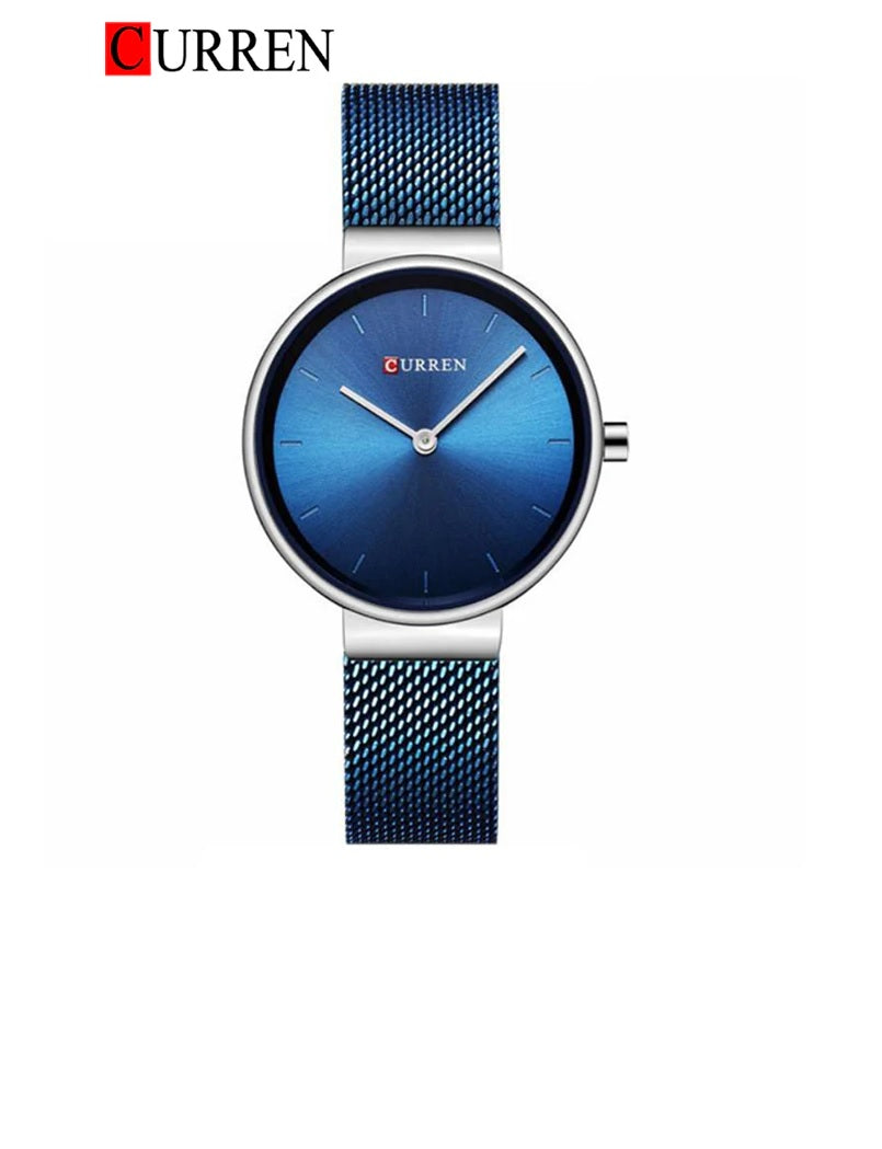 C9016L Curren blue Dial Silver case blue Stainless Steel Band Analog Quartz Women's Watch.