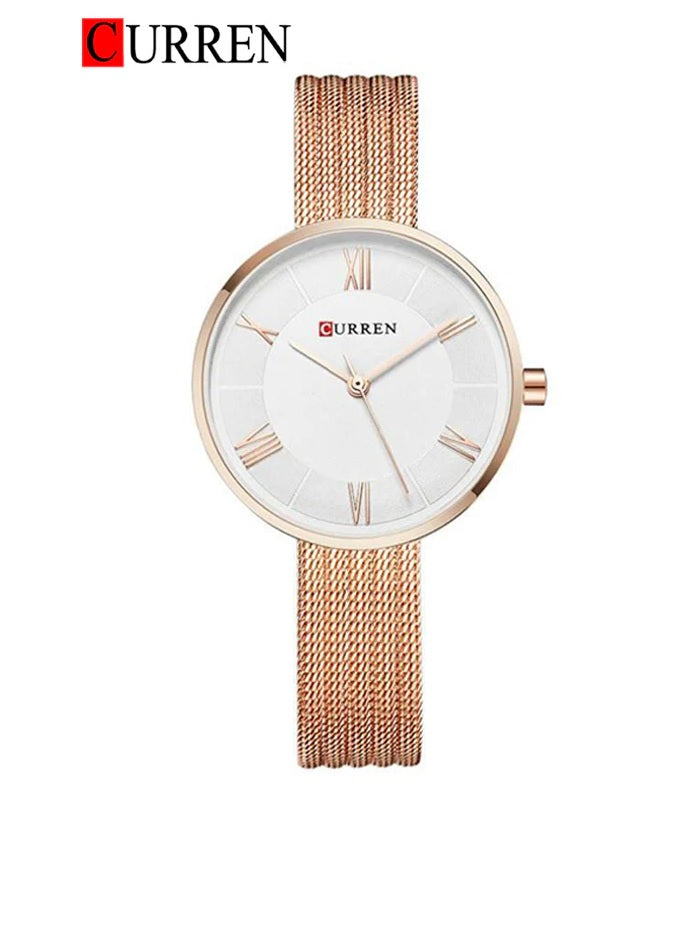 C9020L Curren White Dial rose gold Stainless Steel Band Analog Quartz Women's Watch.