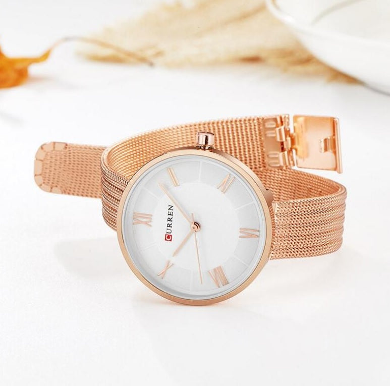 C9020L Curren White Dial rose gold Stainless Steel Band Analog Quartz Women's Watch.