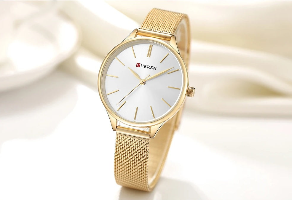 C9024L Curren white Dial & golden Stainless Steel Chain Analog Quartz Women's Watch.