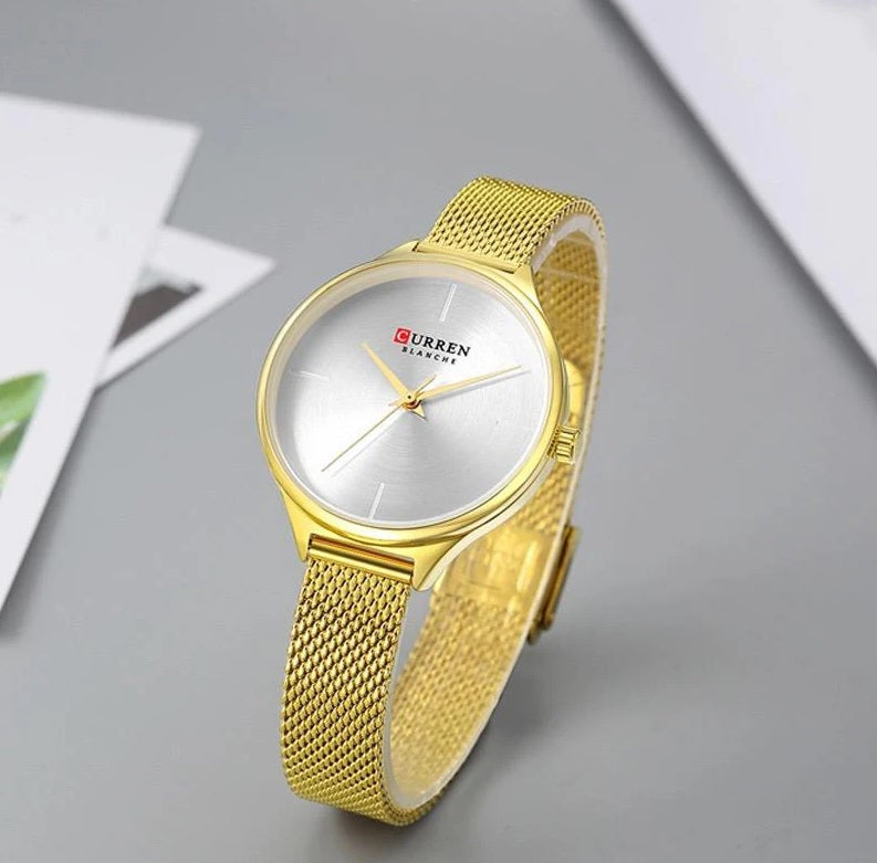 C9024L Curren white Dial & golden Stainless Steel Chain Analog Quartz Women's Watch.
