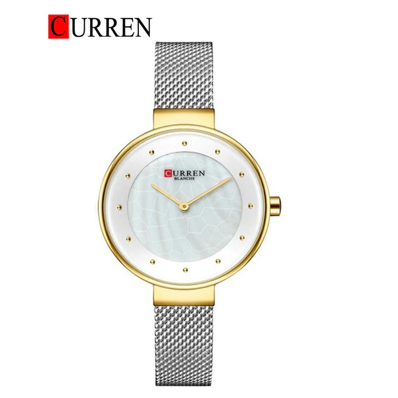 C-9032L Curren WHITE Dial GOLDEN CASE Stainless Chain Steel Analog Quartz Women's Watch.