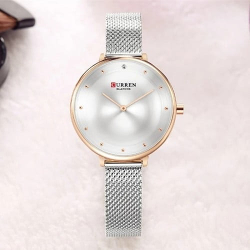 C-9029L Curren WHITE Dial TT Stainless Chain Steel Analog Quartz Women's Watch.