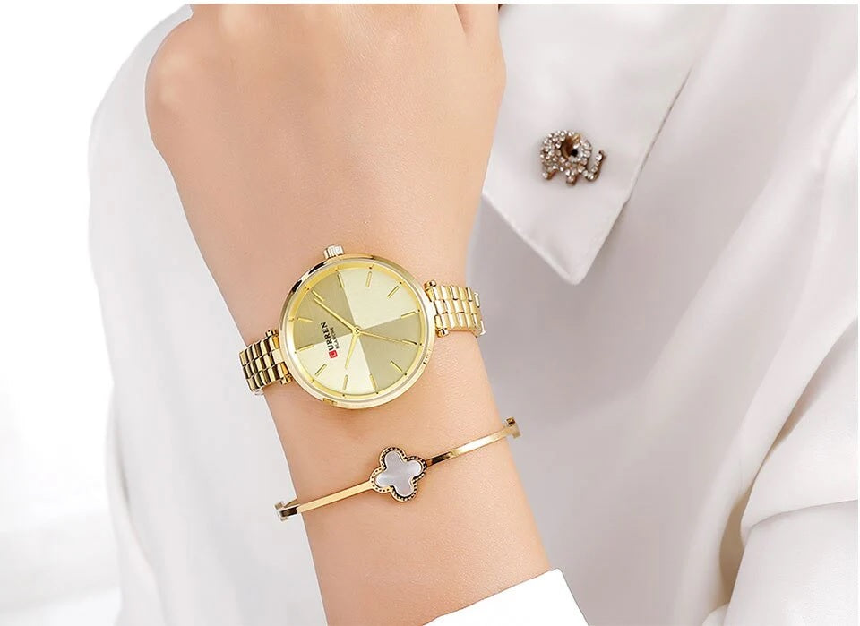 C-9043L Curren gold Dial & Gold Stainless Steel Chain Analog Quartz Women's Watch.