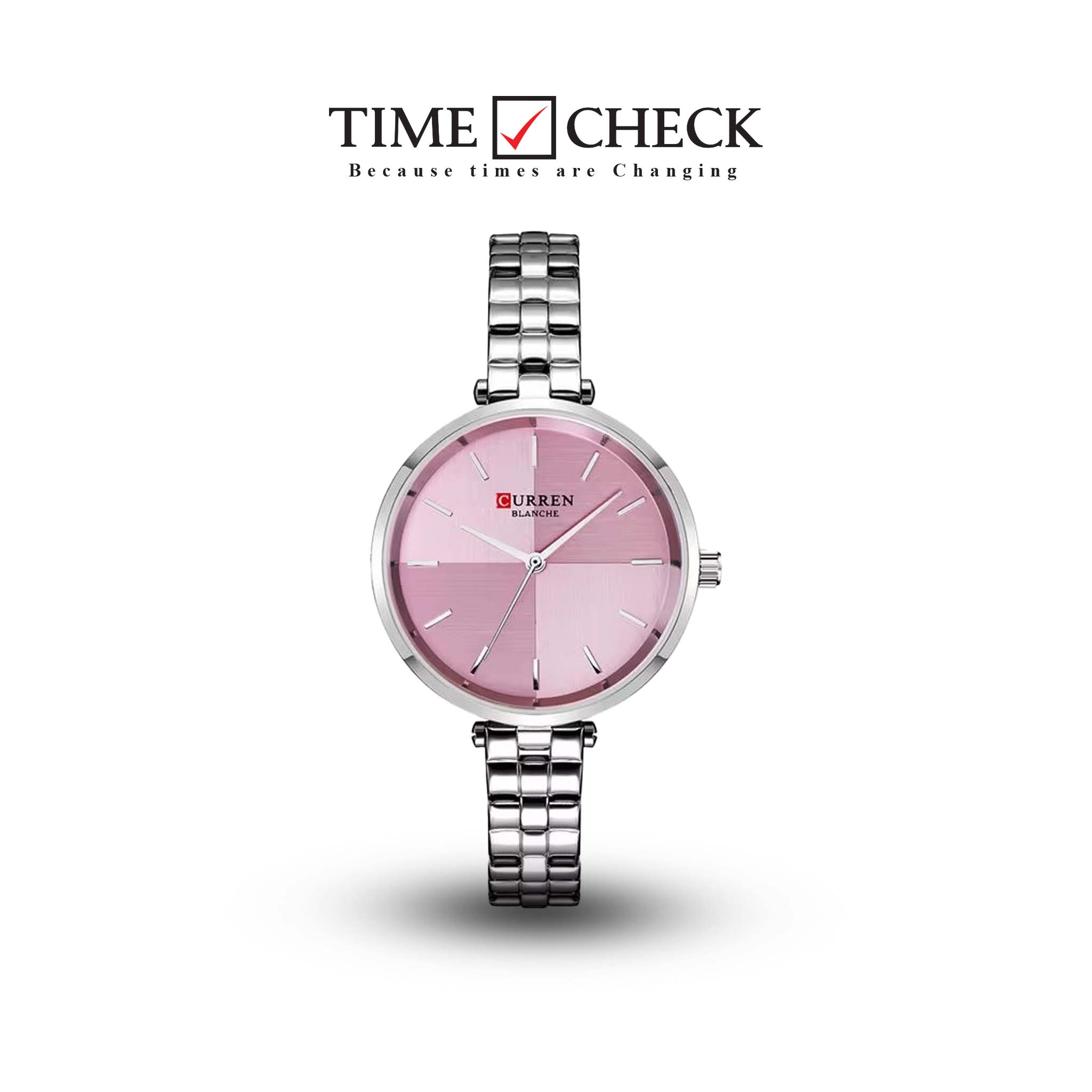 C-9043L Curren pink Dial & Silver Stainless Steel Chain Analog Quartz Women's Watch.