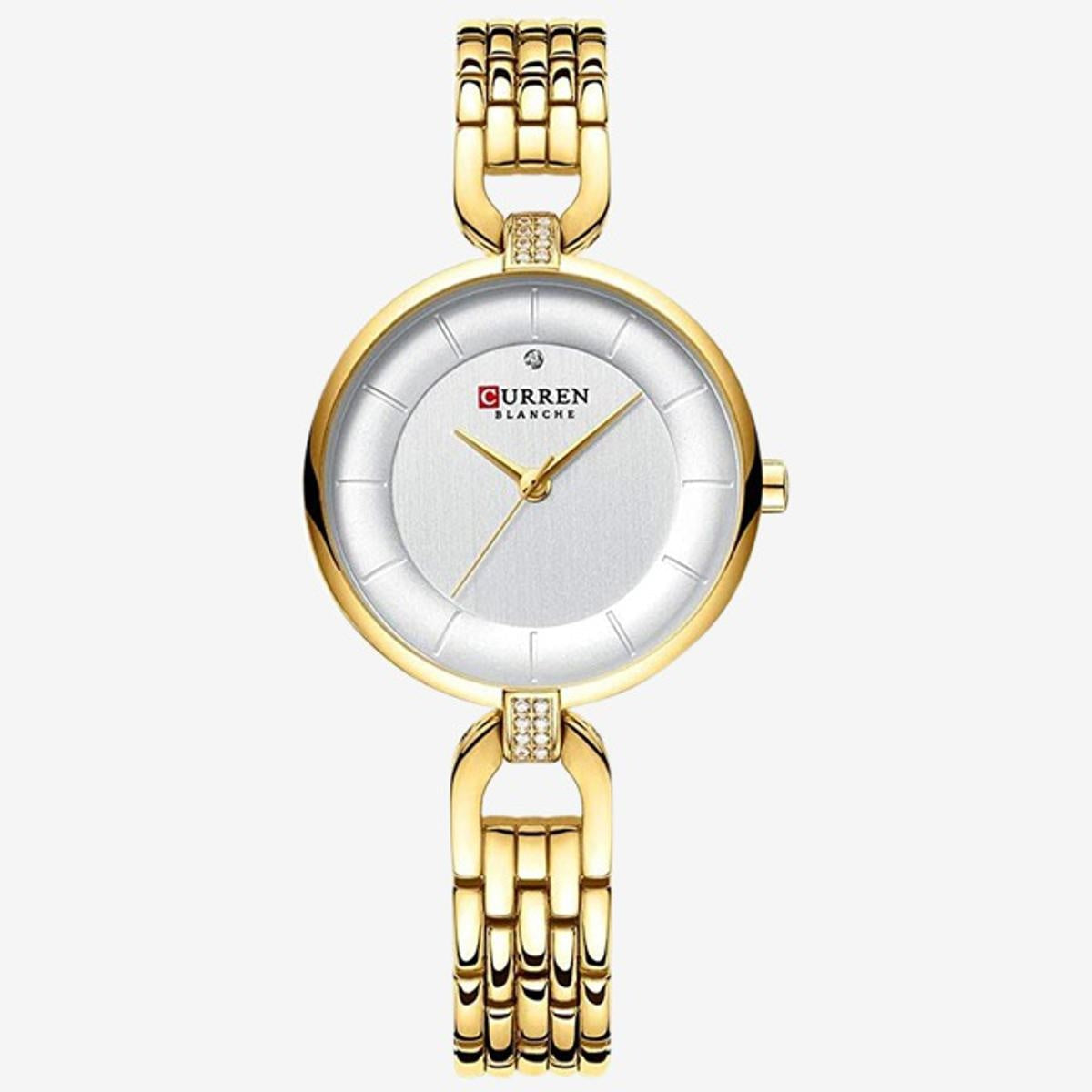 C-9052L Curren  white Dial golden Stainless Chain Steel Analog Quartz Women's Watch.