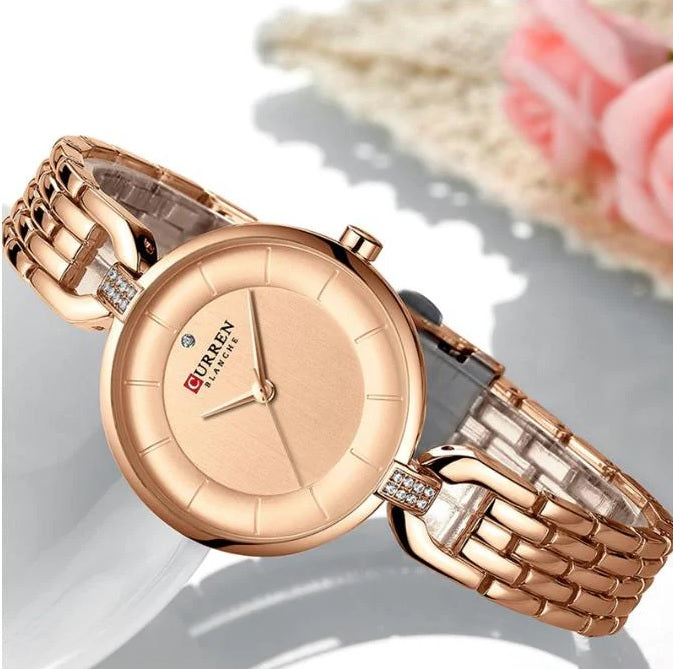 C-9052L Curren rose gold Dial rose gold Stainless Chain Steel Analog Quartz Women's Watch.