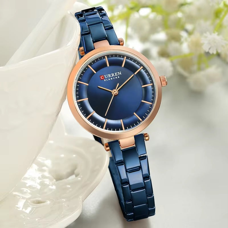 C-9054L Curren BLUE Dial & BlUE Stainless Steel Chain Analog Quartz Women's Watch.