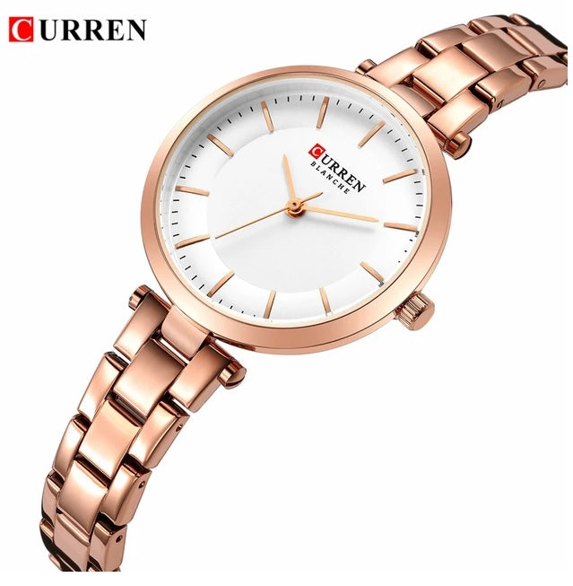 C-9054L Curren white Dial & rose-gold Stainless Steel Chain Analog Quartz Women's Watch.