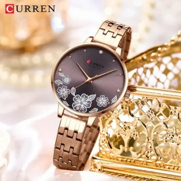C-9068L Curren mahroon Dial & rose-gold Stainless Steel Chain Analog Quartz Women's Watch.