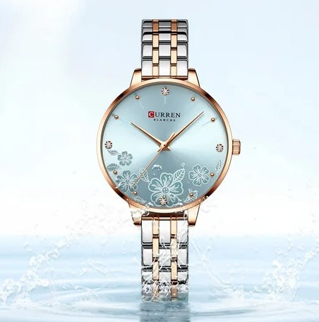 C-9068L Curren sky blue Dial & Silver/Gold Stainless Steel Chain Analog Quartz Women's Watch.