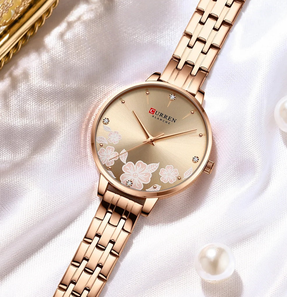 C-9068L Curren rose-gold Dial & rose-gold Stainless Steel Chain Analog Quartz Women's Watch.