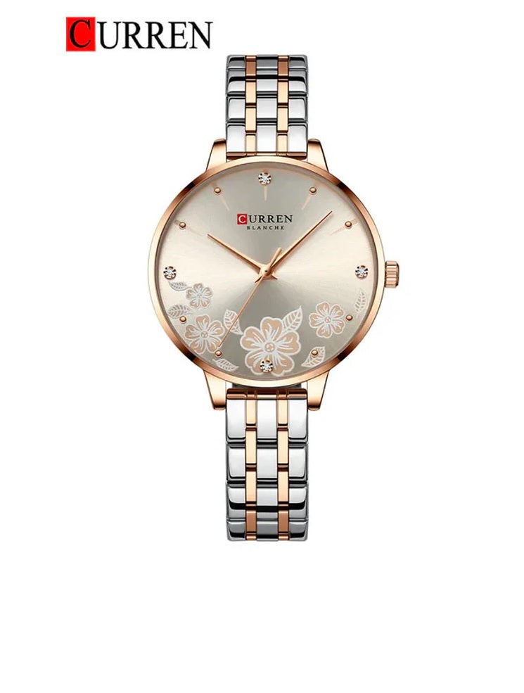 C-9068L Curren copper Dial & Silver/Gold Stainless Steel Chain Analog Quartz Women's Watch.