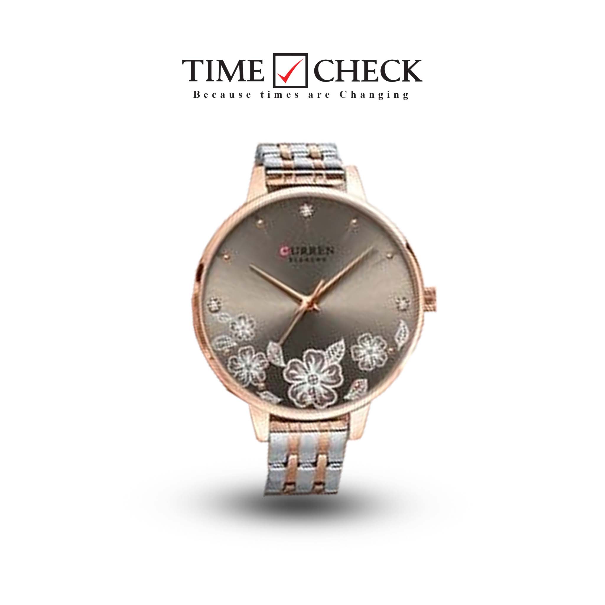 C-9068L Curren brown Dial & Silver/Gold Stainless Steel Chain Analog Quartz Women's Watch.