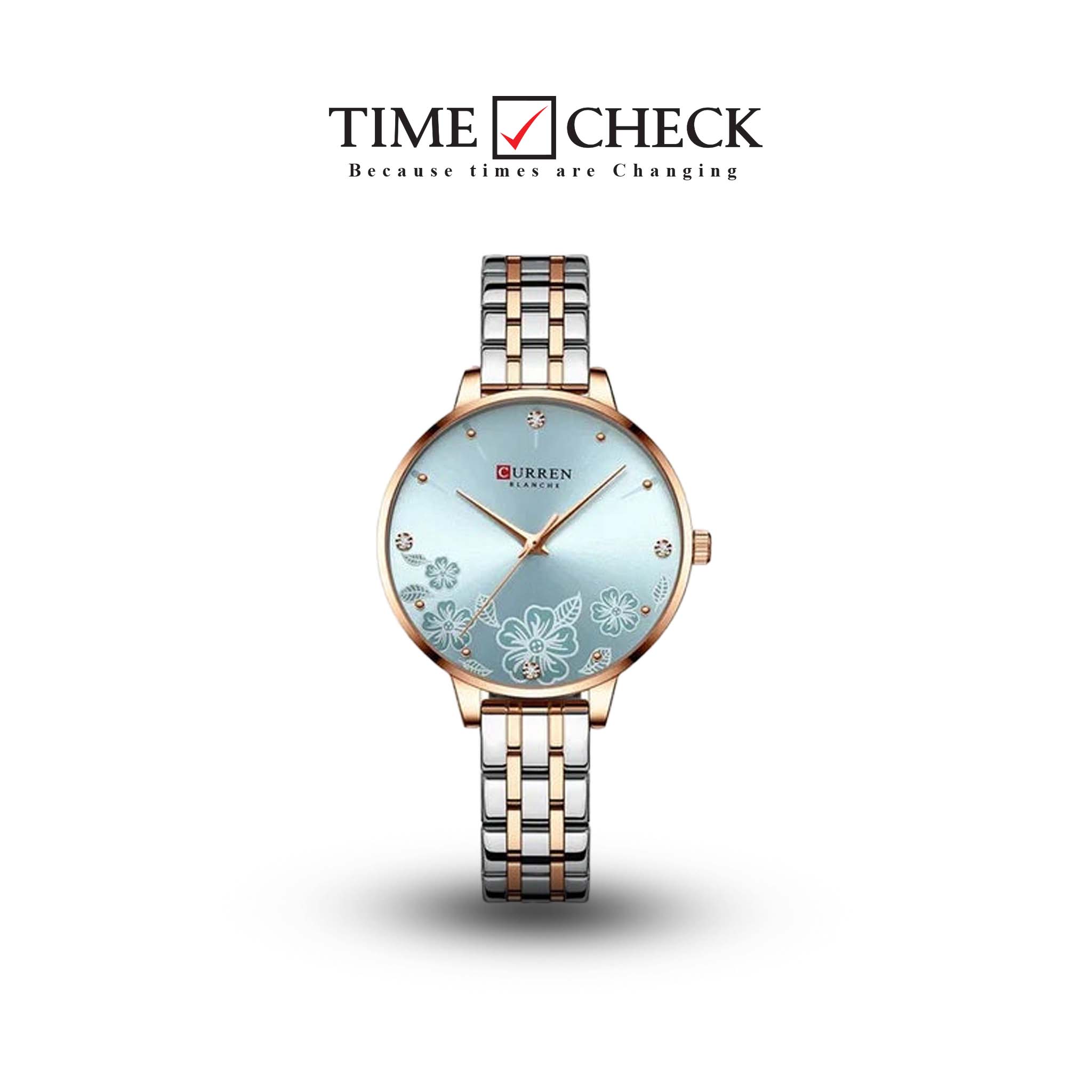 C-9068L Curren sky blue Dial & Silver/Gold Stainless Steel Chain Analog Quartz Women's Watch.