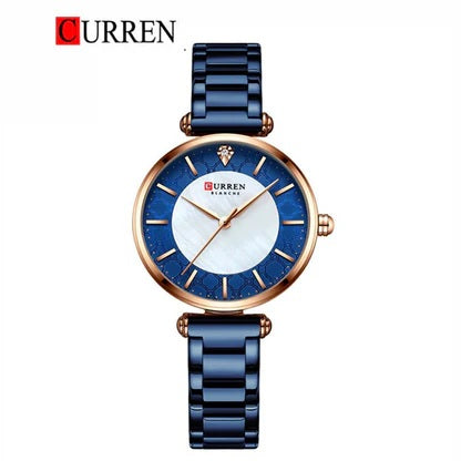 C-9072L Curren Blue Dial Blue Stainless Chain Steel Analog Quartz Women's Watch.