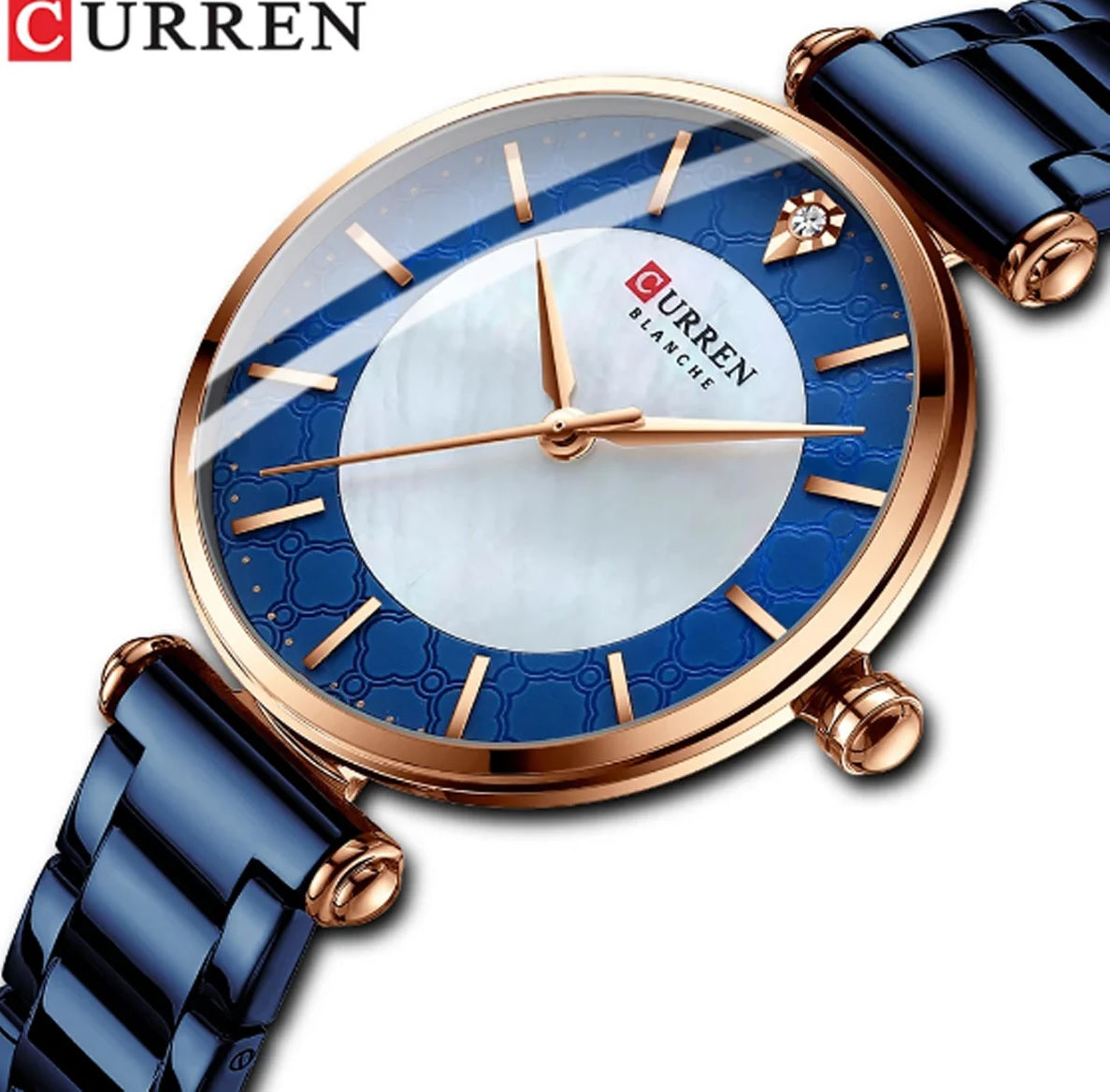 C-9072L Curren Blue Dial Blue Stainless Chain Steel Analog Quartz Women's Watch.