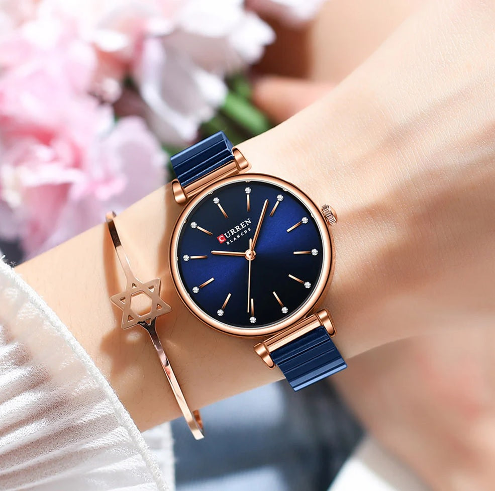 C-9081L Curren BLUE Dial BLUE Stainless Steel Chain Analog Quartz Women's Watch.