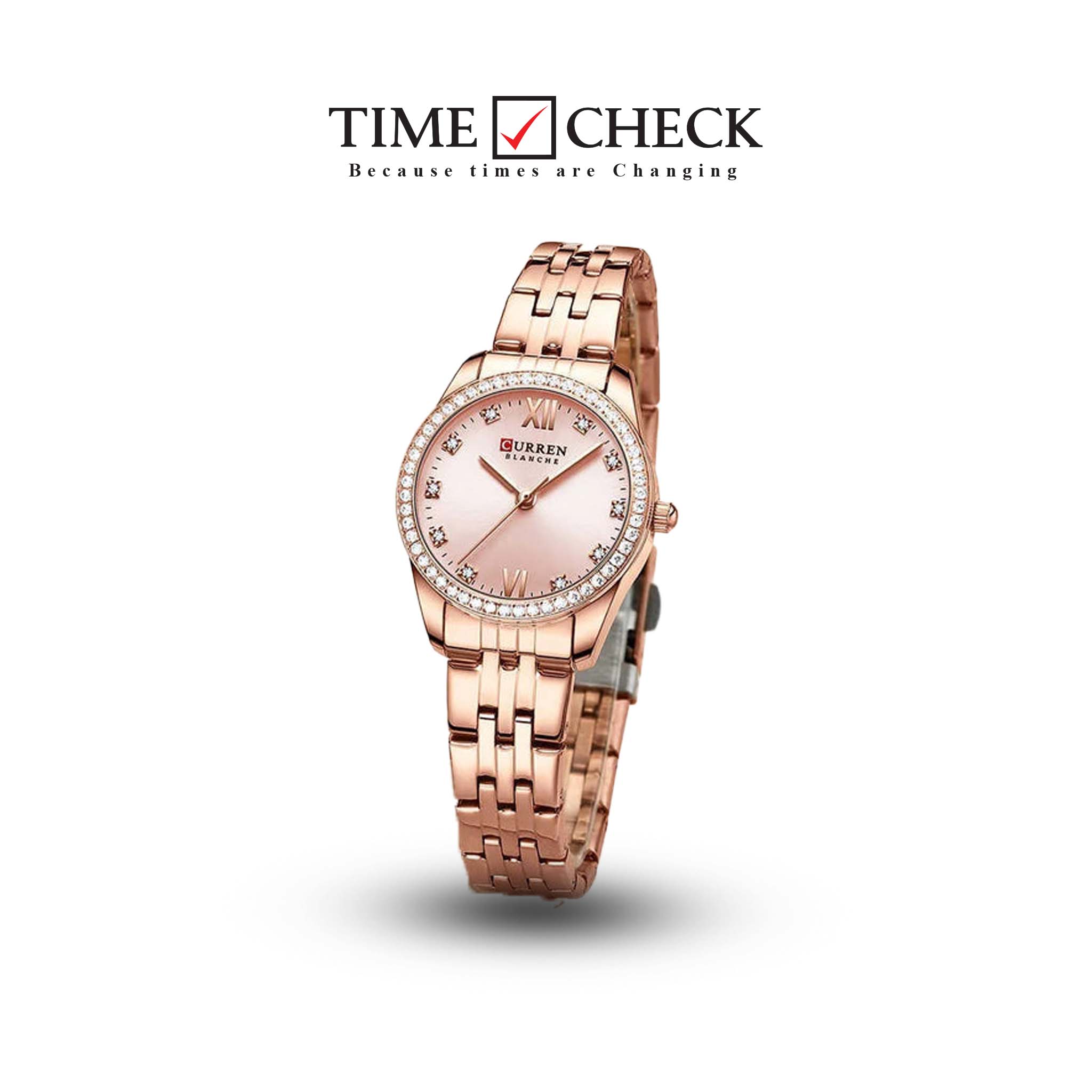C9086L Curren PINK Dial Rose-gold Stainless Steel Chain Analog Quartz Women's Watch.