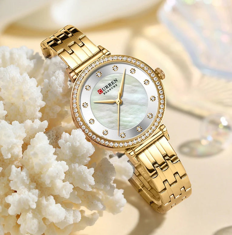 C9087L Curren Silver Dial & GOLDEN Stainless Steel Chain Analog Quartz Women's Watch.