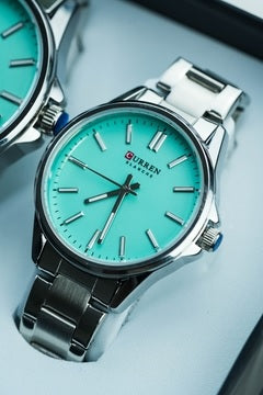 C-9090L Curren sea green Dial Silver Stainless Steel Analog Quartz Women's Watch.