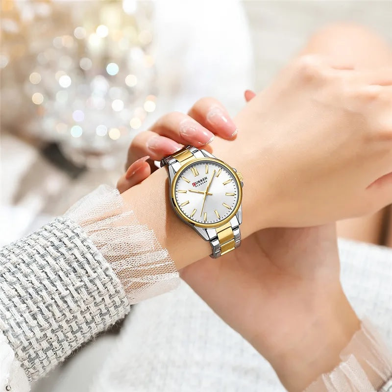 C-9090L Curren white Dial Silver-gold Stainless Steel Analog Quartz Women's Watch.