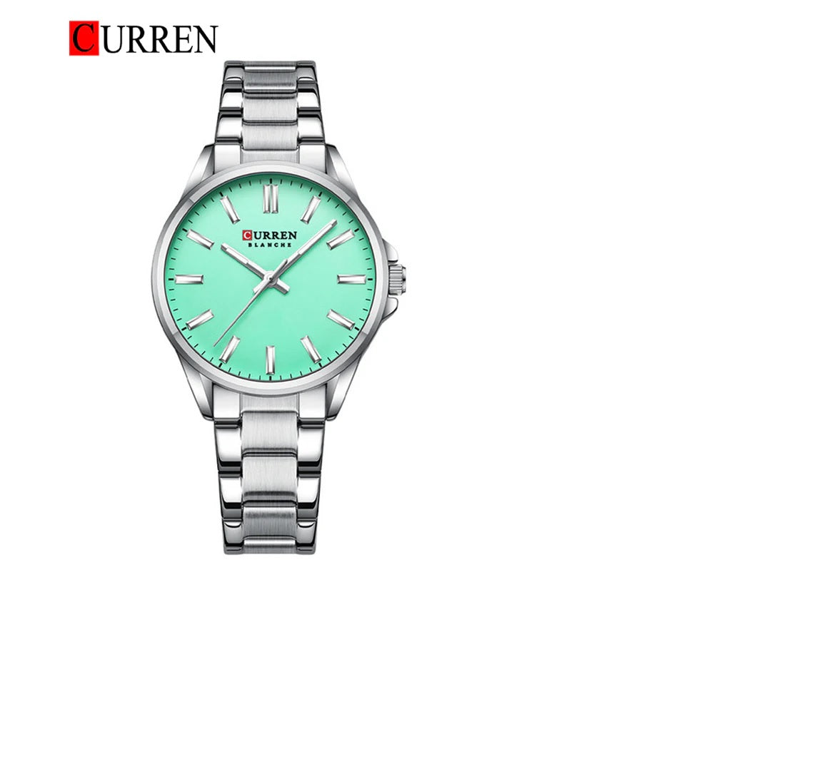 C-9090L Curren sea green Dial Silver Stainless Steel Analog Quartz Women's Watch.