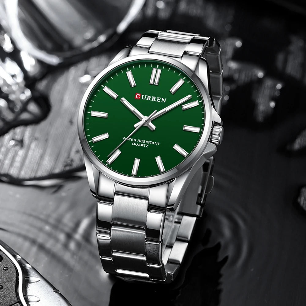C-9090L Curren green Dial Silver Stainless Steel Analog Quartz Women's Watch.