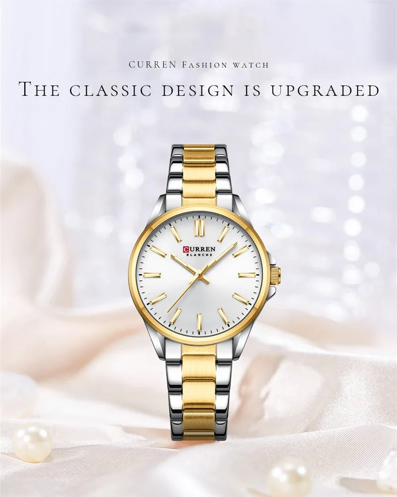 C-9090L Curren white Dial Silver-gold Stainless Steel Analog Quartz Women's Watch.