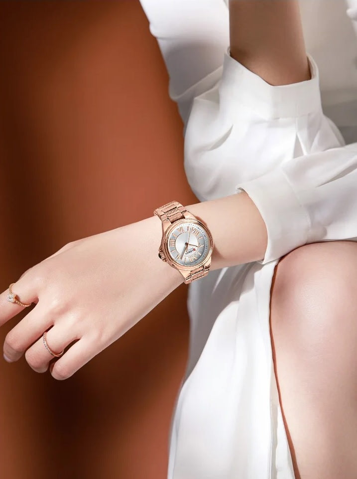 C-9091L Curren Silver Dial rose gold Stainless Steel Analog Quartz Women's Watch.