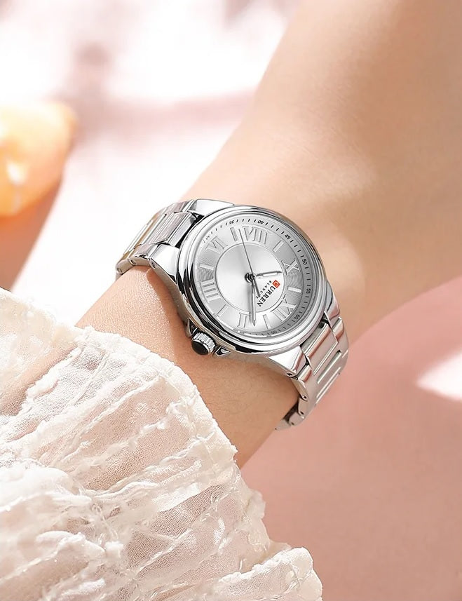 C-9091L Curren Silver Dial silver Stainless Steel Analog Quartz Women's Watch.