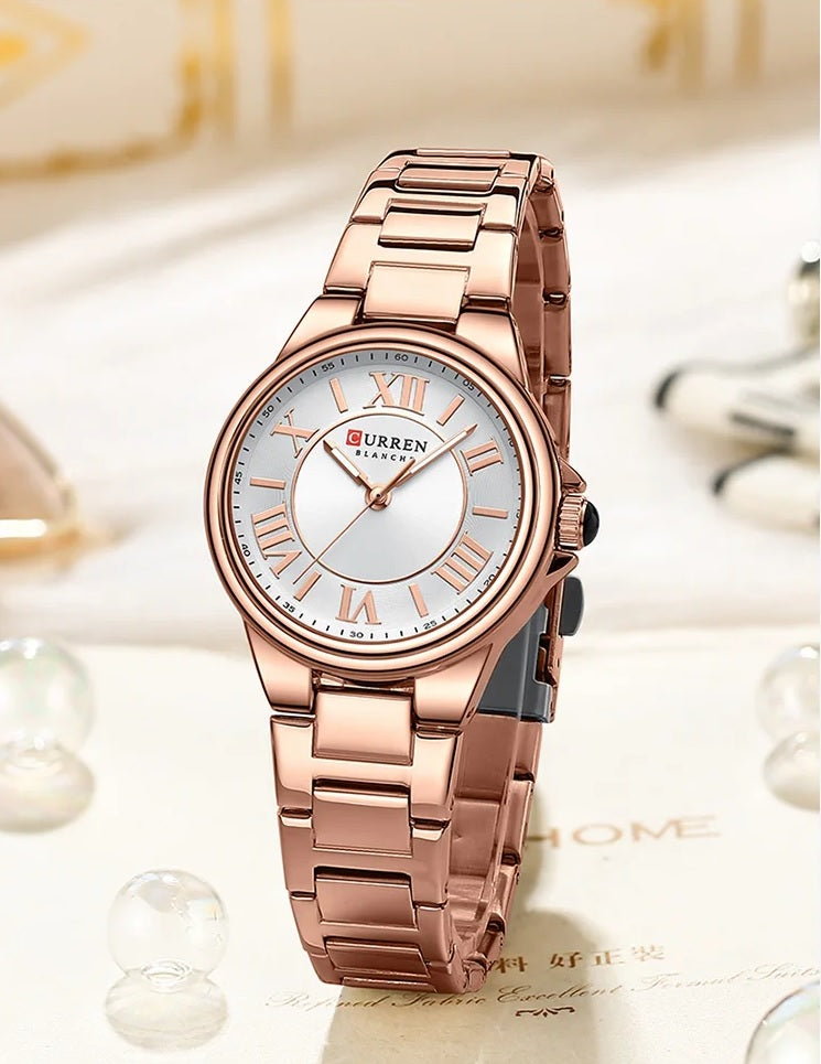 C-9091L Curren Silver Dial rose gold Stainless Steel Analog Quartz Women's Watch.