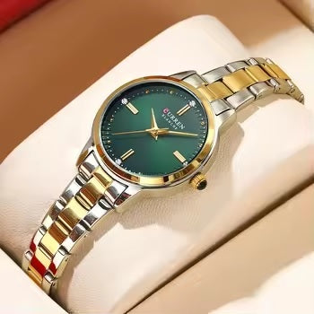 C-9094L Curren GREEN Dial silver-gold Stainless Steel Chain Analog Quartz Women's fashion Watch.