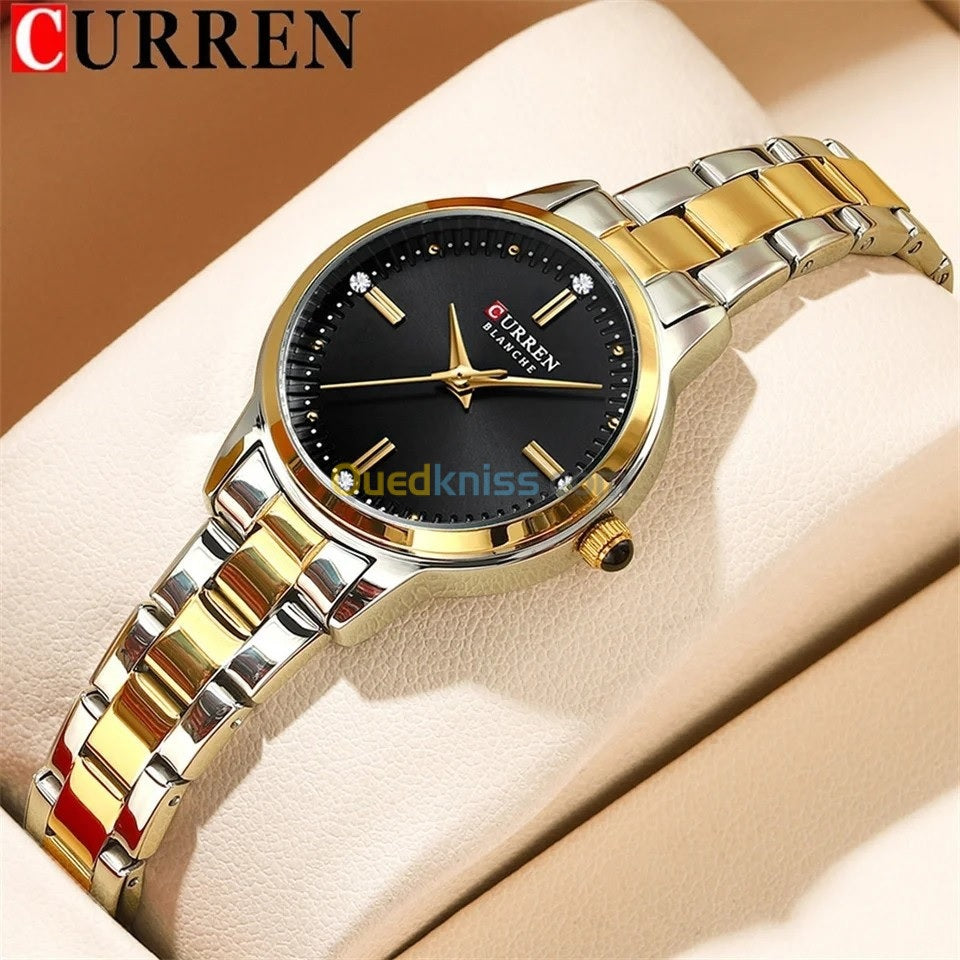 C-9094L Curren black Dial silver-gold Stainless Steel Chain Analog Quartz Women's fashion Watch.
