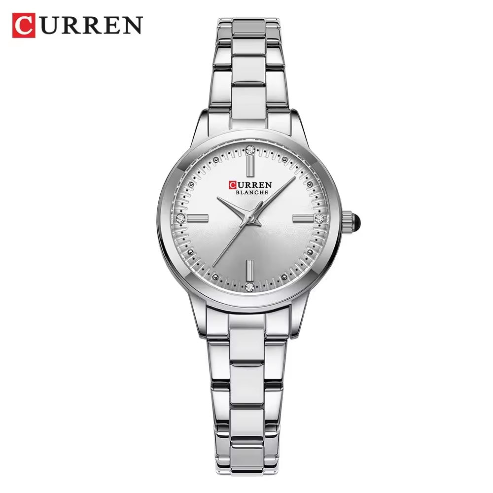 C-9094L Curren white Dial silver Stainless Steel Chain Analog Quartz Women's fashion Watch.