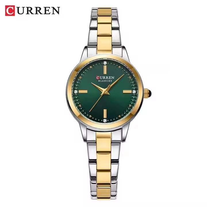 C-9094L Curren GREEN Dial silver-gold Stainless Steel Chain Analog Quartz Women's fashion Watch.