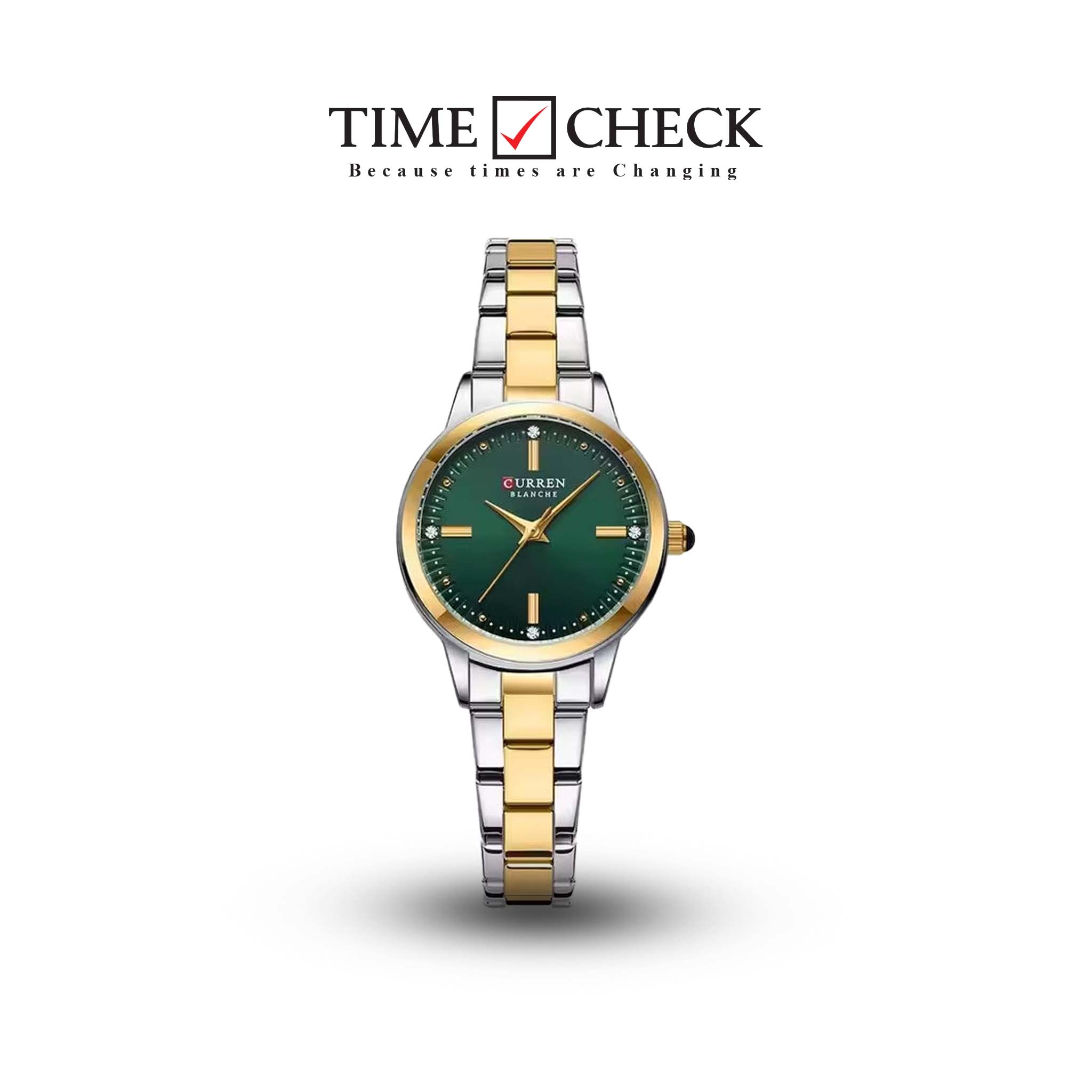 C-9094L Curren GREEN Dial silver-gold Stainless Steel Chain Analog Quartz Women's fashion Watch.